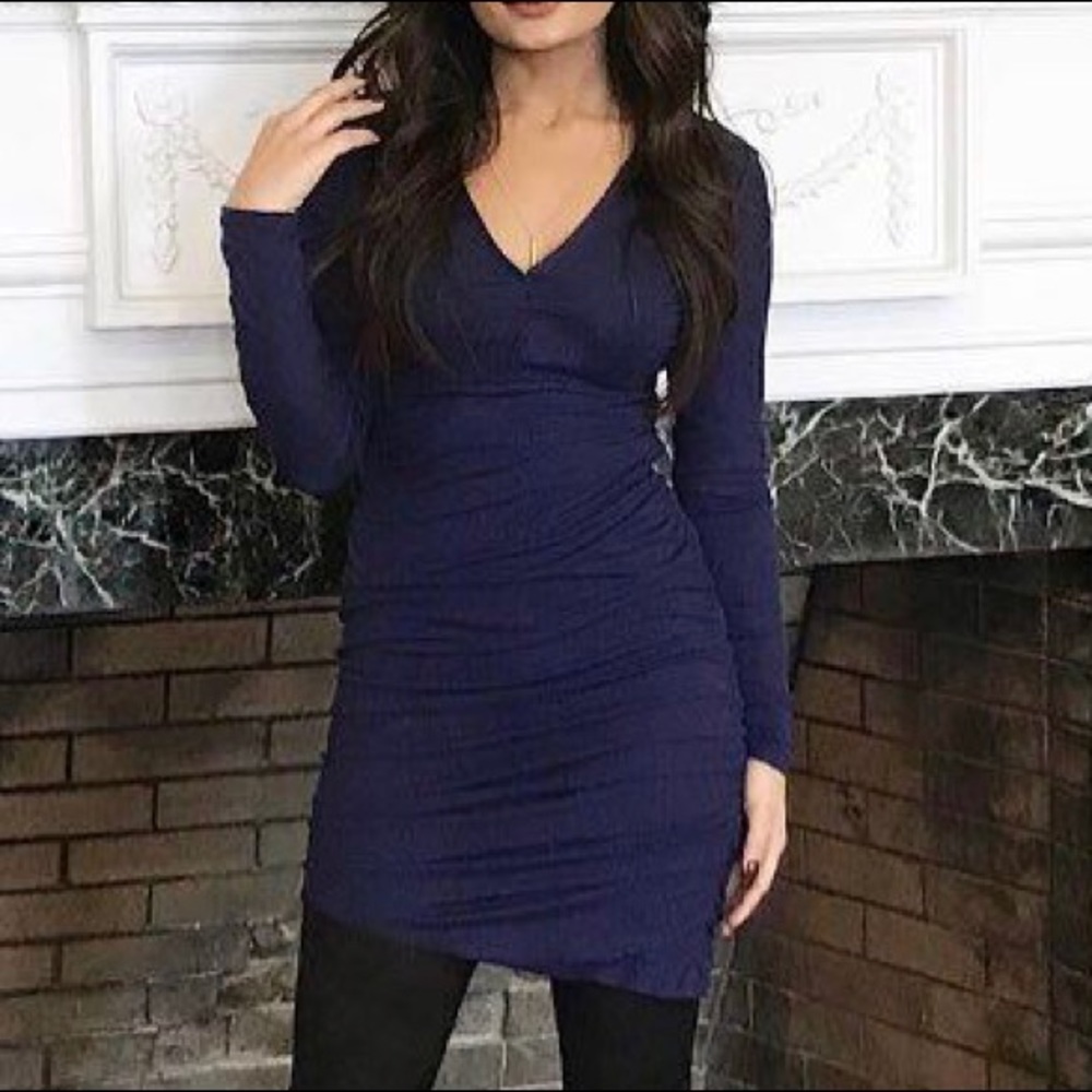 Long sleeve navy blue dress